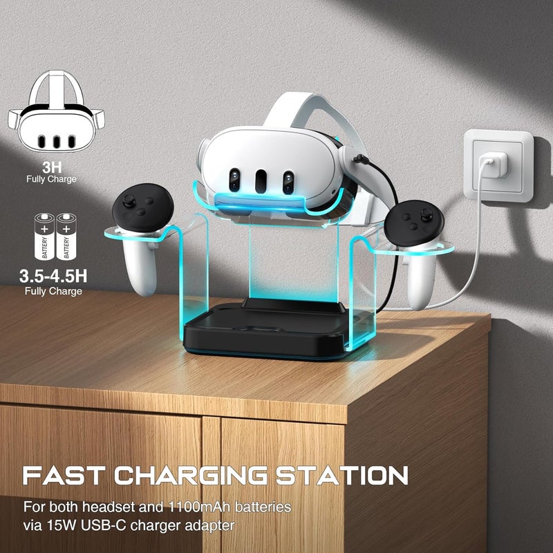 AXYBCOOL Charging Dock for Oculus Meta Quest3/ 3S / 2, VR Headset Charging Station with Adapter,USB A to C Cable and 4 Rechargeable Replacemnt Batteries (Charging Dock for Quest3/3S/2) - Image 4